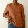 thumbnail image 6 of SSZMDLB Women V Neck 3/4 Sleeve Blouse Embroidery Boho Casual Tunic Tops Summer Vacation Outfits Flowy Shirt, Red L, 6 of 7