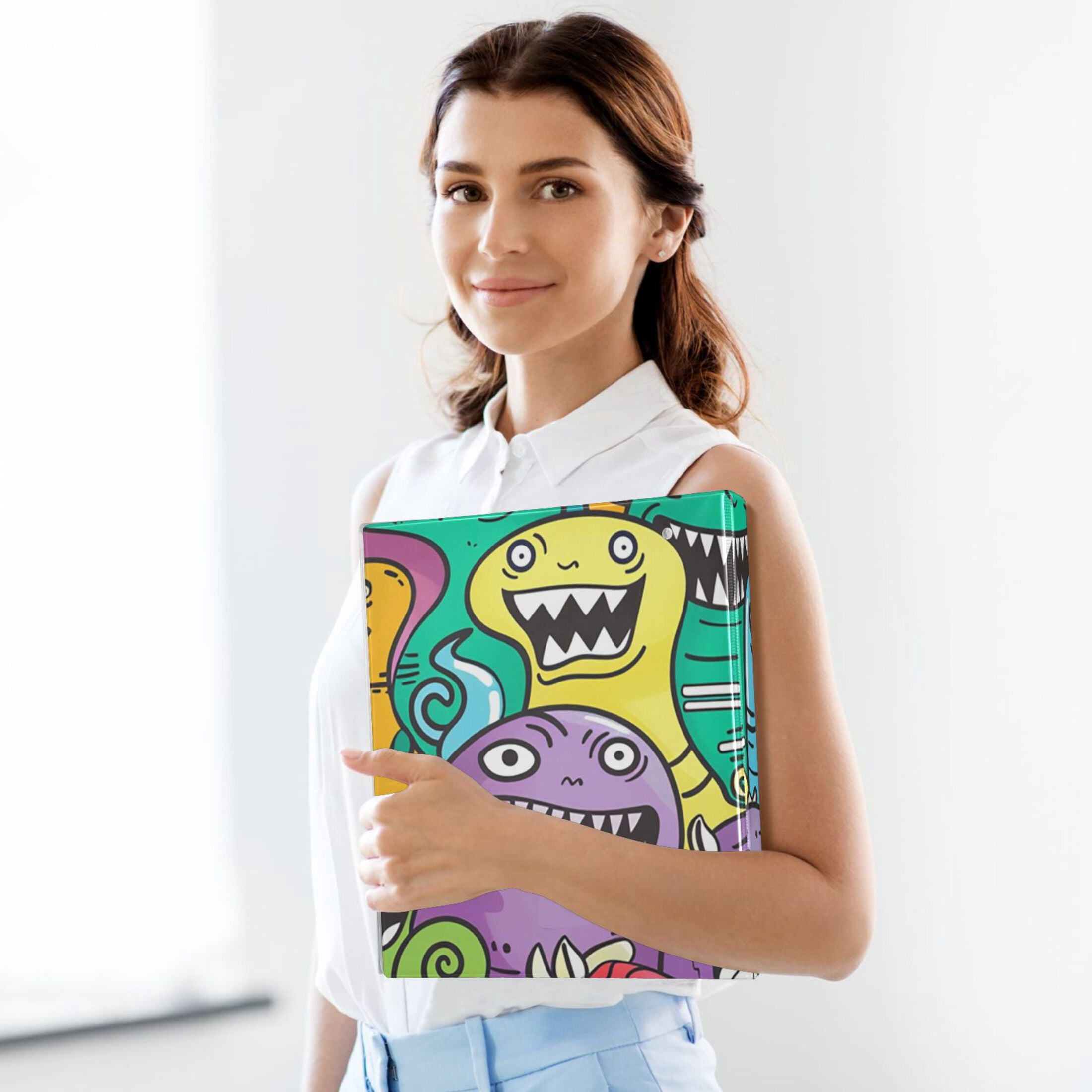 Cute Monsters 3 Ring Binders 1.5 inch Hardcover File Folders with Interior Pockets A4 Size Organizer for School Office Hospital