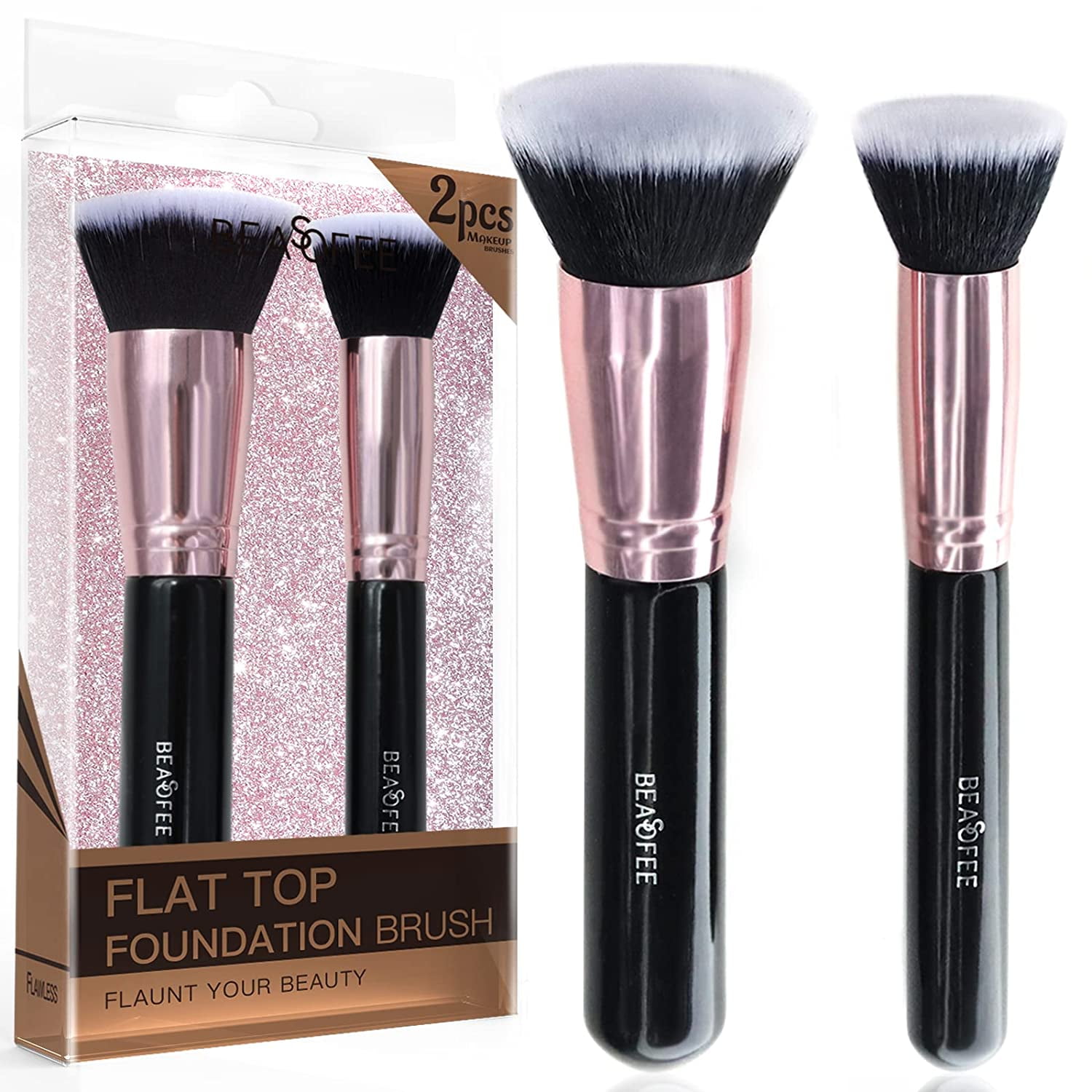 BEASOFEE Foundation Brush 2 Pcs Set, Flat Top Kabuki Makeup Brushes