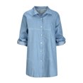 thumbnail image 4 of Bigersell Party Dress Women's Summer Women's Fashion Casual Solid Color Fashion Casual Breasted Solid Denim Short Sleeve Dress Shirts Suit Women's Plus Ball Gown Dresses, Style 23581, Blue S, 4 of 8