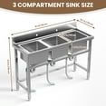 thumbnail image 2 of 3 Compartment Utility Sink with Adjustable Legs, Heavy Duty Commercial Sink, Freestanding Utility Sink with 304 Stainless Steel for Restaurant, Food Truck, 2 of 12