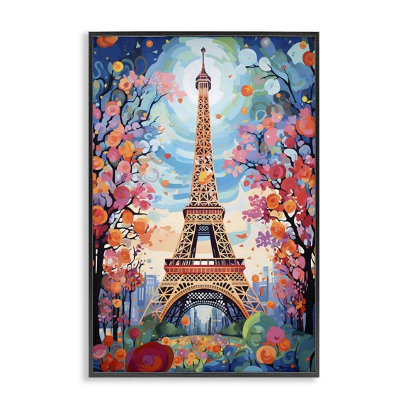 Stupell Industries Eiffel Tower Nighttime Bloom Black Framed Giclee Art, design by Creative Studio