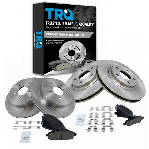 TRQ Front and Rear Brake Pad & Rotor Kit Brake Pads Brake Rotor Ceramic Fits Select 2004-2009 Nissan Quest
