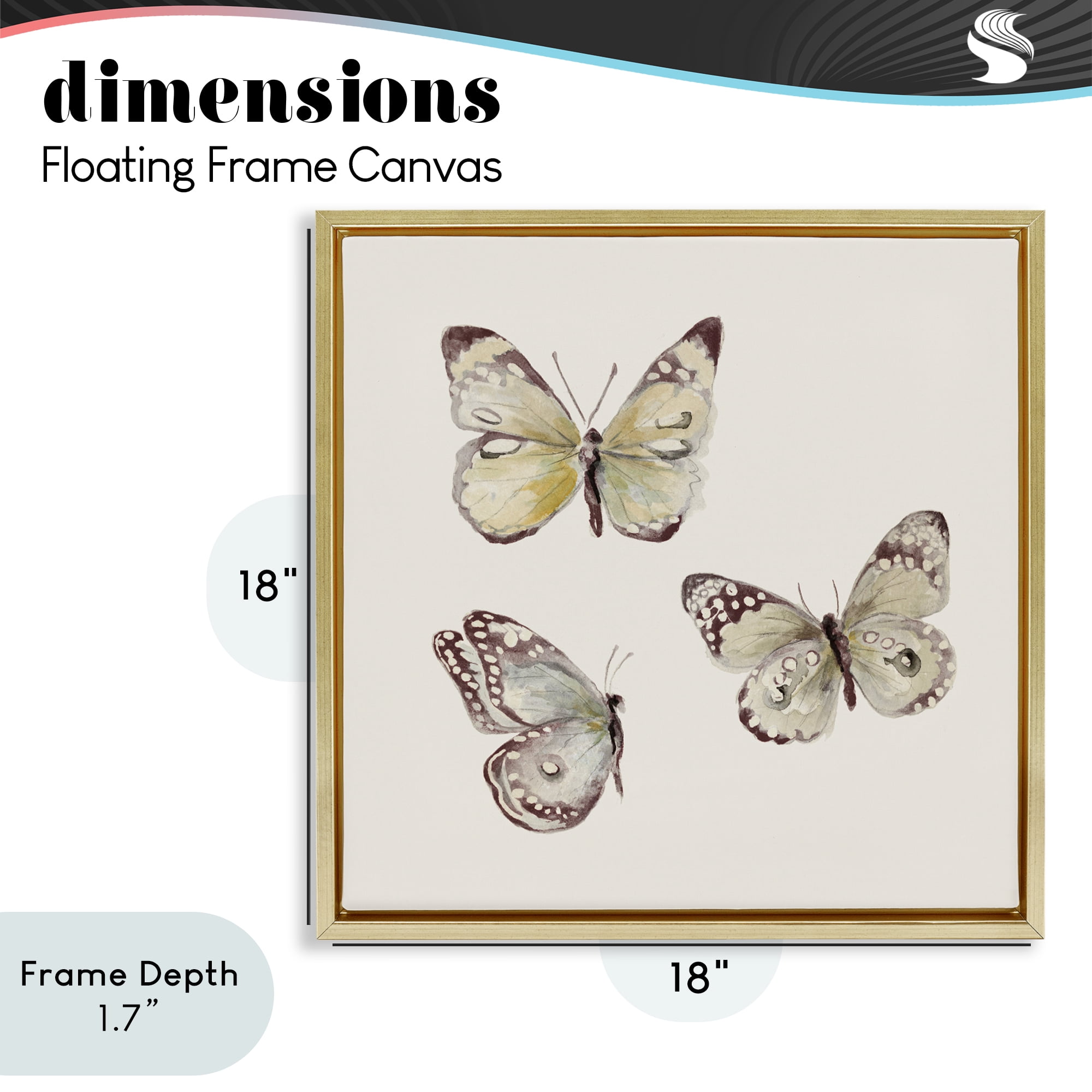 Stupell Industries Delicate Butterflies on Beige Gold Framed Floater Canvas Wall Art, design by Patricia Pinto