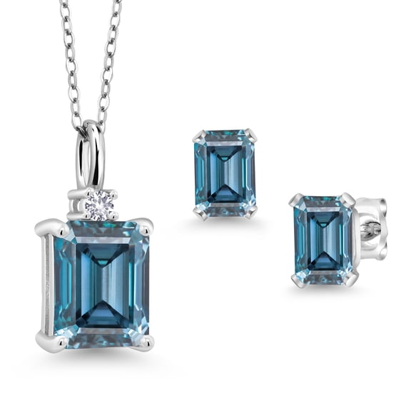 Gem Stone King 925 Sterling Silver Persian Blue Moissanite Pendant and Earrings Jewelry Set for women (3.20 Cttw, with 18 inch chain)