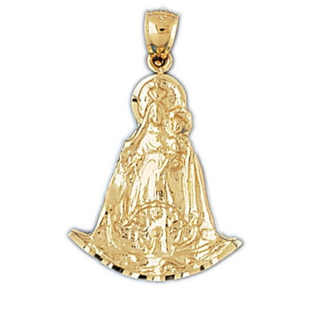 14K Yellow Gold Mother Mary Pendant - 35 mm