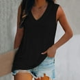 thumbnail image 2 of Tank Top For Women Loose Fit Cotton V Neck Solid Color Vest Pullover Shirt Black And White Sleeveless Tops For Women, 2 of 6