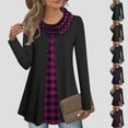 thumbnail image 6 of gakvbuo Plus Size Fall Tunic Tops with Buttons for Womens Cowl Neck Long Sleeve Top Patchwork Form Fitting Casual Shawl Neck A-Line Button Dressy Blouses Shirts Warm Splicing Pullover Sweatshirts, 6 of 6