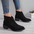 thumbnail image 5 of Mepaouo Women's Suede Leather Ankle Boots Stacked Heel Western Slip on Chelsea Booties(Black,8), 5 of 9
