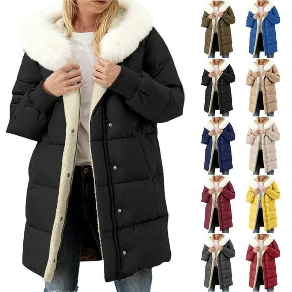 Womens Winter Long Coats Puffer Jacket with Detachable Hood Long Sleeve Lightweight Jacket With Pockets Warm Winter Outwear Black XL