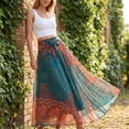 thumbnail image 2 of Wxqbjtam Women's Long Hippie Bohemian Skirt Gypsy Dress Boho Clothes Skirt - Green, as, 2 of 6
