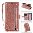 thumbnail image 2 of Dteck Glitter Wallet Case for Samsung Galaxy Z Fold 7, Sparkly Luxury PU Leather Flip Folio Kickstand Cover Zipper Pocket Women Purse Protective Case with Card Holder Detachable Wrist Strap,Rosegold, 2 of 6