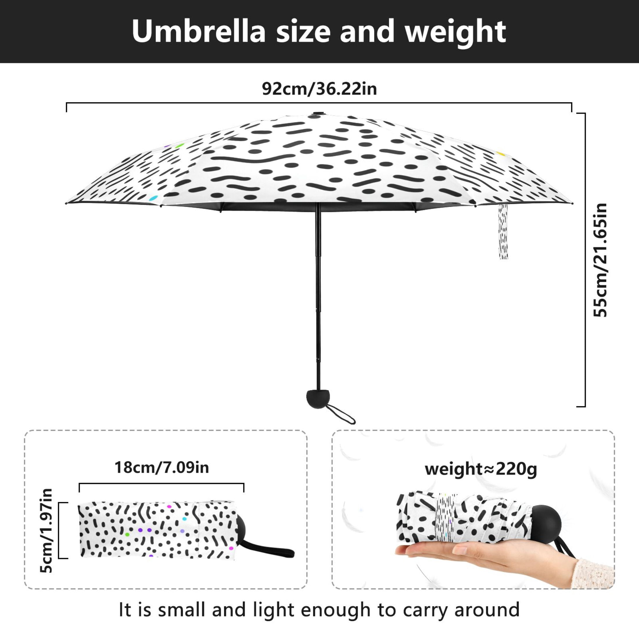 Black and Colorful Dotted Umbrellas for Sun Auto Open Close UV50+ Waterproof 5-Fold Compact Fiberglass Frame