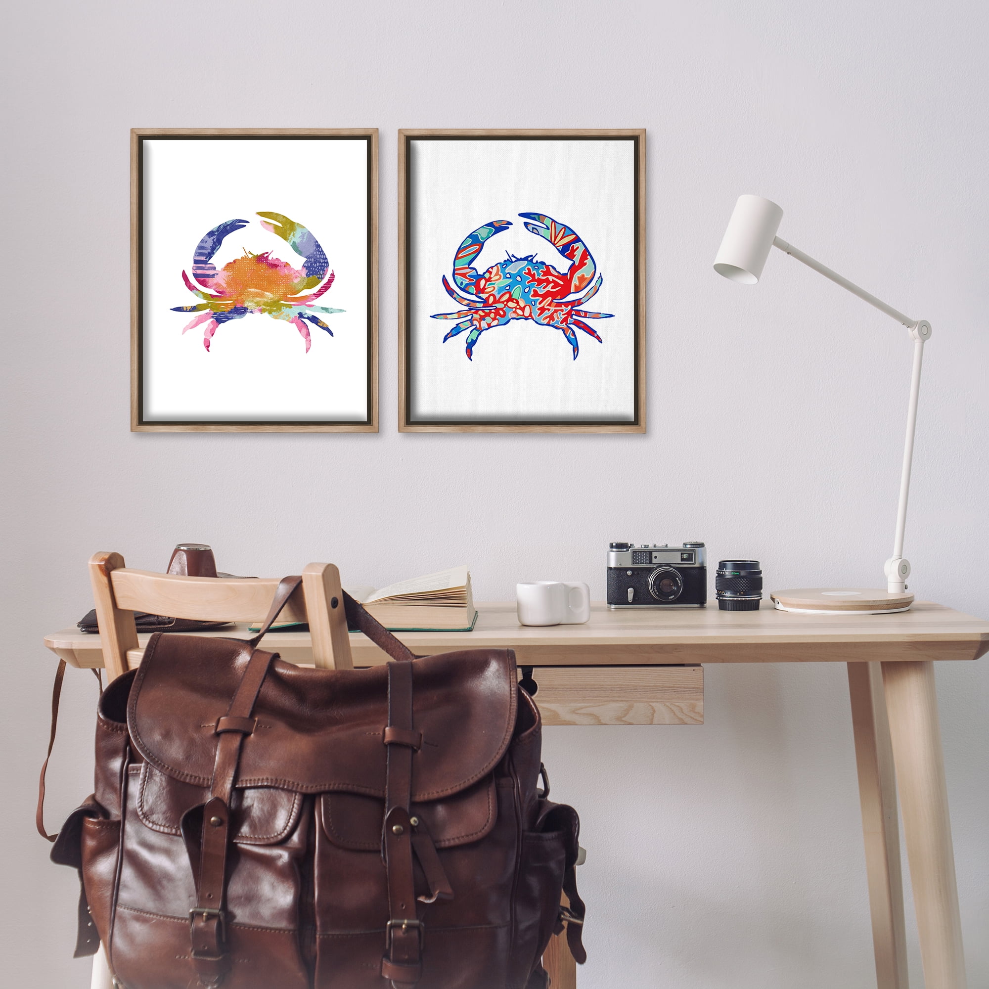 Stupell Industries Colorful Crab Silhouette Animals Painting Brown Floater Framed Canvas Art Print Wall Art, 17 x 21, Set of 2