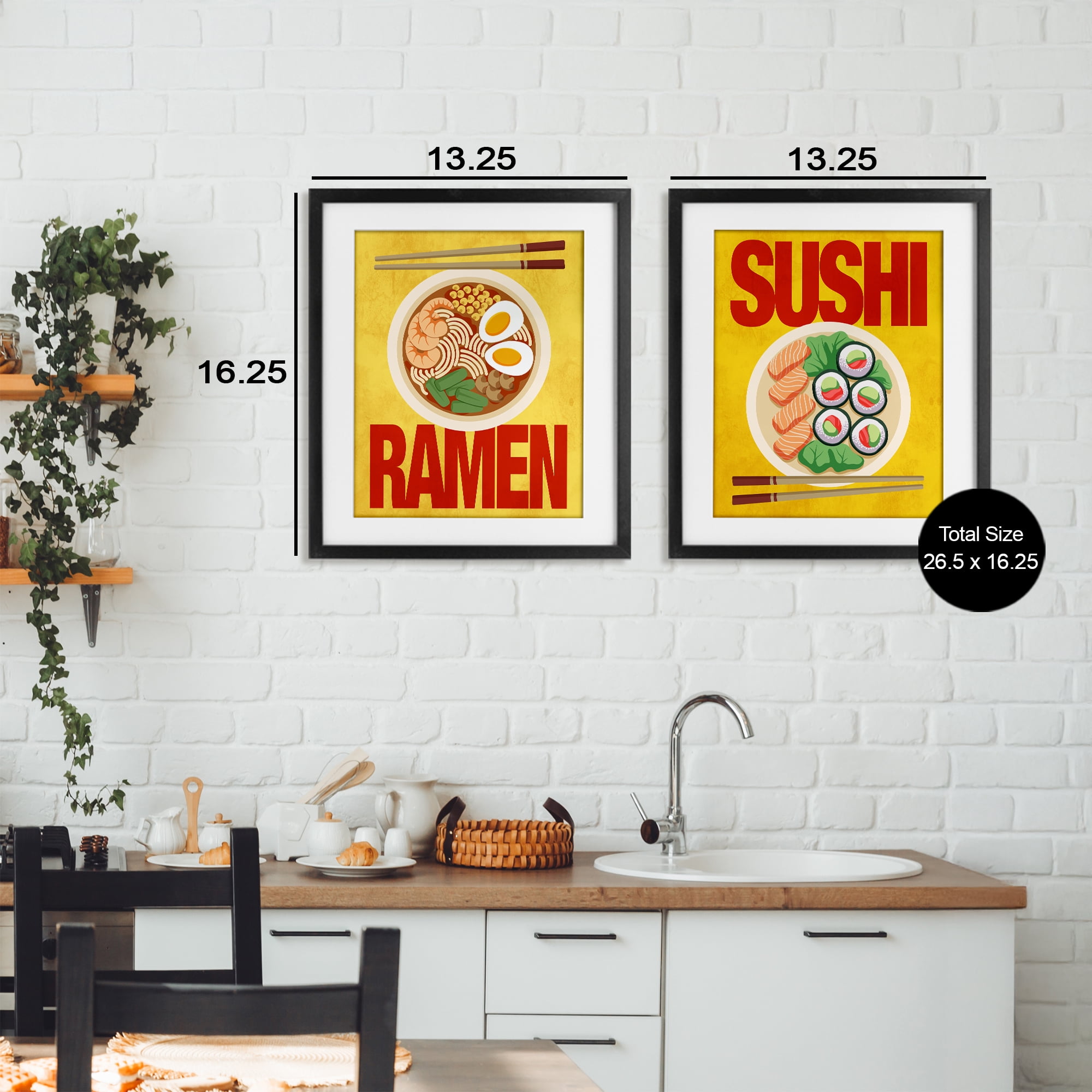 Stupell Industries Ramen & Sushi Japanese Cuisine 2 Piece Black Framed Print Under Glass Set, design by Marcus Prime