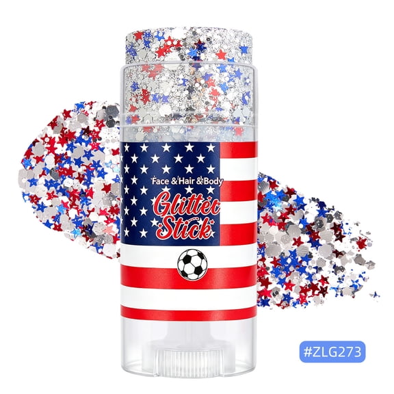 Red White Blue Patriotic Glitter Face & Hair Stick for 4th of July, High-Gloss Sparkling Glitter Texture, Easy Smudge-On Design, Cosmetic Accessory for Independence Day Carnival Body Makeup