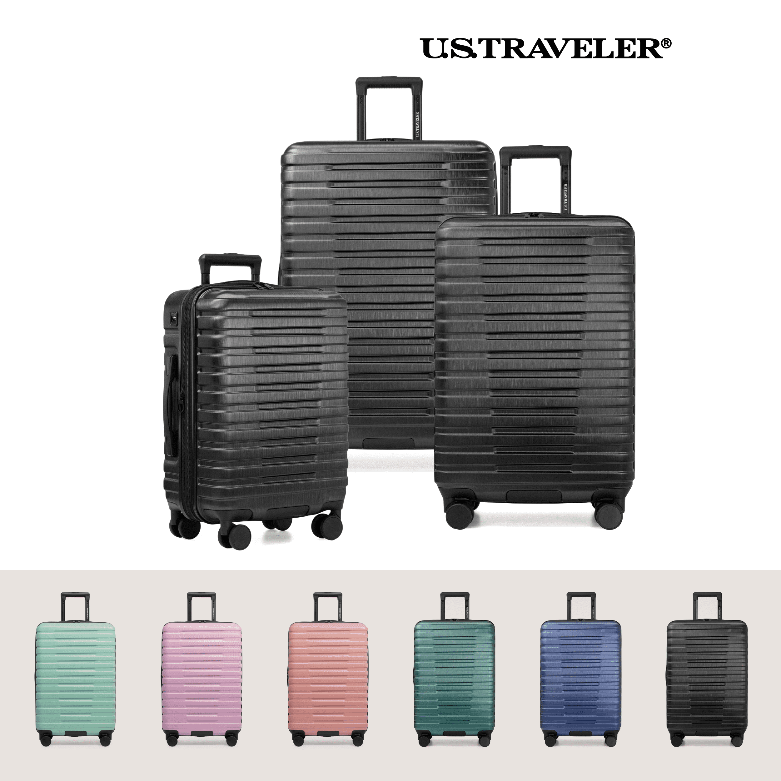 U.S. Traveler Boren Hardside Rugged Spinner Luggage, Black, 30" Checked Large
