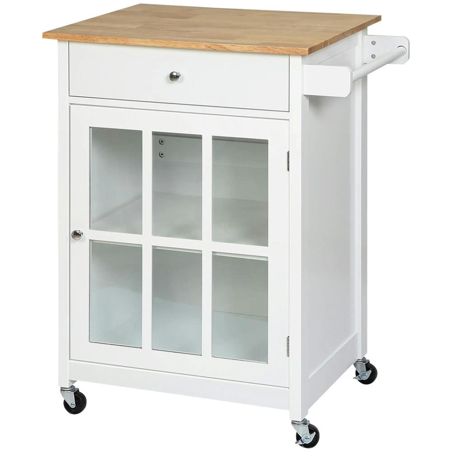 Demi Bonn 27" Kitchen Island Cart on Wheels with Storage, Rolling Dining Room Serving Utility Carts Mobile Movable with Adjustable Shelf and Drawer, White