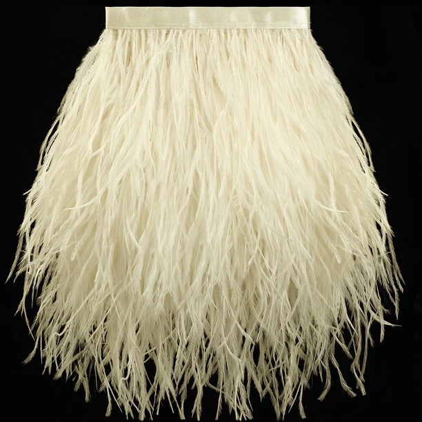 Avestruz volador con ribete de plumas, 2 yardas, 13 a 18 cm, color beige