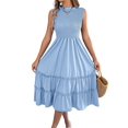 thumbnail image 2 of Women's Sleeveless Smocked Ruffle Neck Tiered Casual Flowy Midi Dress Light Blue S, 2 of 10