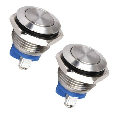 2 Pcs Buttons Waterproof Metal Push Button Flat Head Switch Doorbell Horn Momentary Push Button