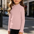 thumbnail image 4 of Girls Ribbed Mock Neck Knit Sweater Slim Fit Long Sleeve Ruffle Trim Basic thermal Top for Kids Ages 0-12 Fall Winter Layering Shirt Pink 0-3 Years, 4 of 6