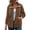 Coffee, variant on HappyYEE Women’s Lapel Zip Jacket - Drawstring Long Sleeve Coat Tops with Pockets - Loose Fall Daily Casual Outerwear