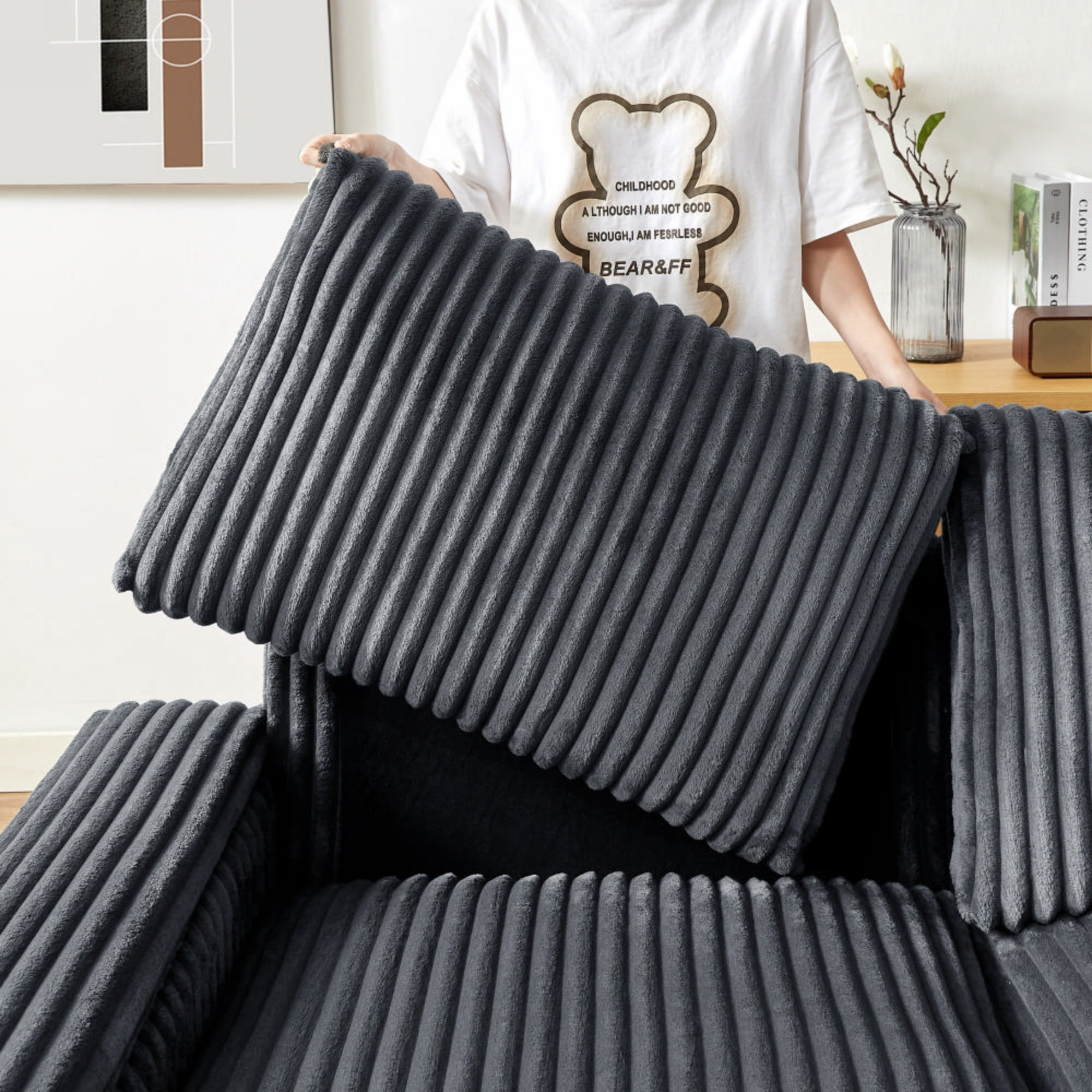 Leumius Loveseat Sofa,71" Comfy Corduroy Love Seat Couch With Square Storage Armrest USB Port for Living Room,Dark Gray