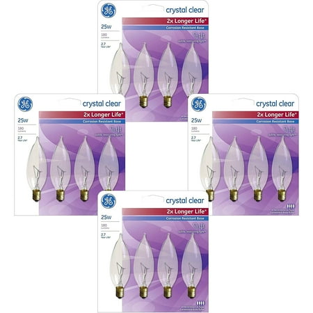 60w Double Life - GE 25-Watt Incandescent CA10 Bent Tip Candelabra Base Double Life Light Bulbs (16 Bulbs)