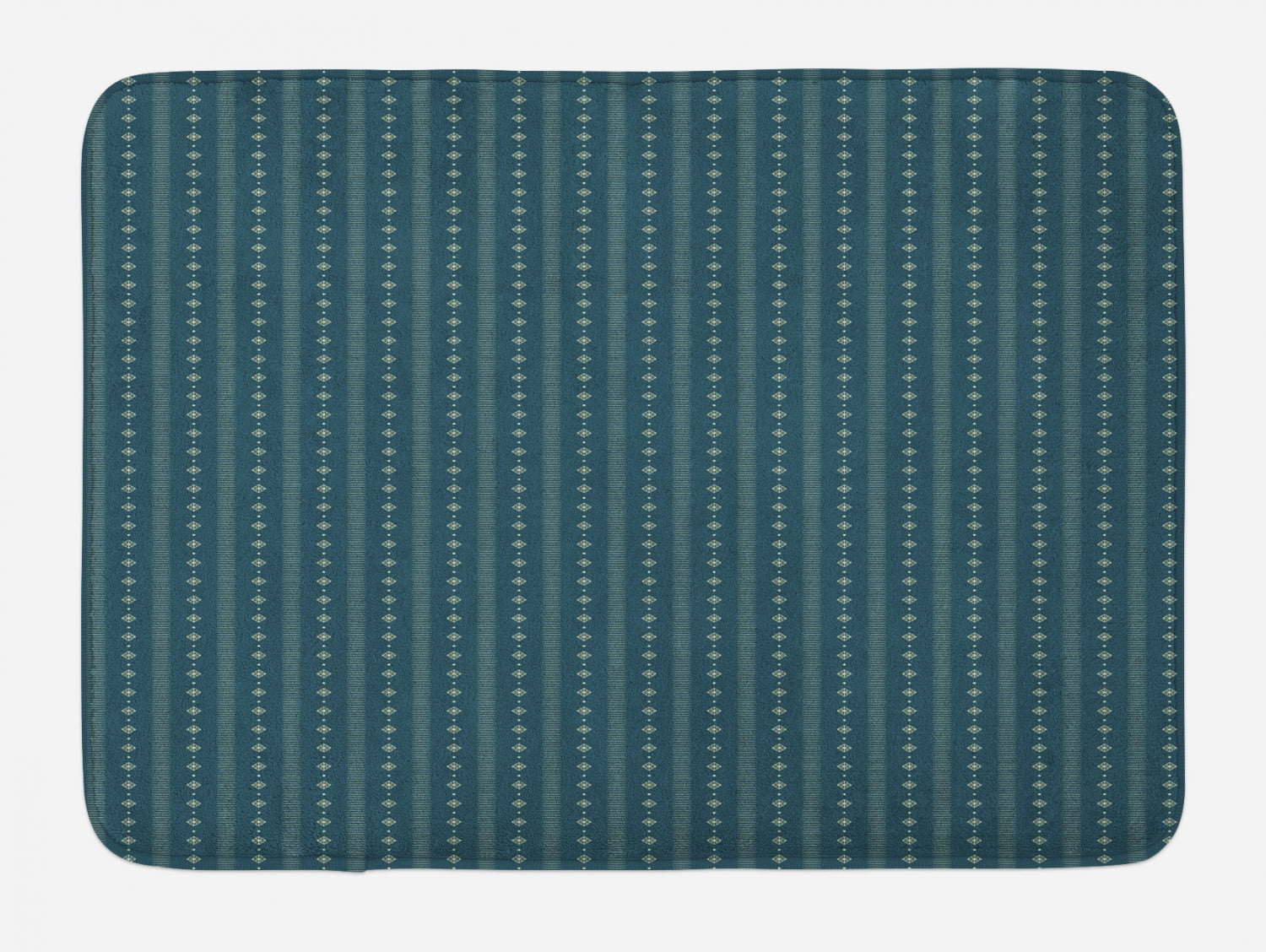 Teal and Yellow Bath Mat, Pattern with Vertical Abstract Ornaments