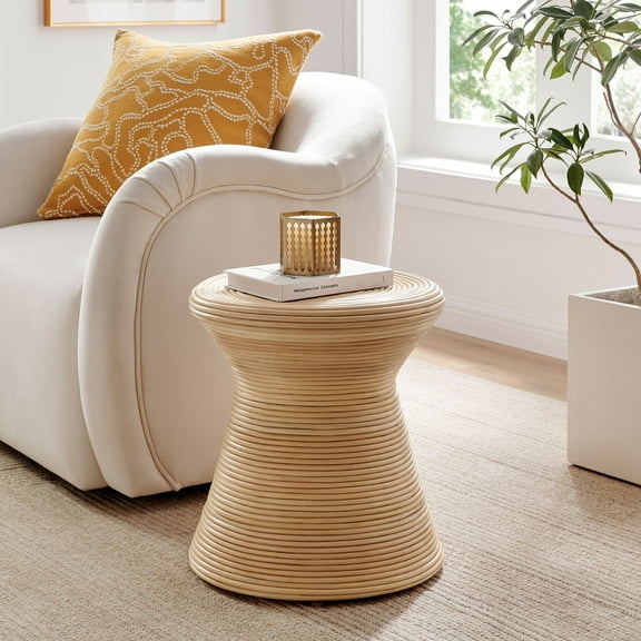 Modway Tavi Hourglass Natural Rattan Round Side Table in Natural