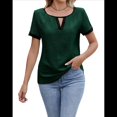 thumbnail image 3 of Blusas Informales Elegantes para Mujer, Blusas de Trabajo Informales de Negocios, Camisas de Corta con Cuello en V y Bloques de Color, Verano 2025 Verde Oscuro M, 3 of 9
