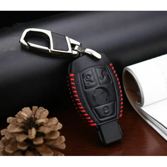 Car Remote Key Case Bag Fob Holder Leather Cover Chain Easy to Press For Benz