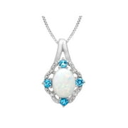 Women's Finecraft Opal and Blue Topaz Pendant Necklace with Diamonds in Sterling Silver, 18"