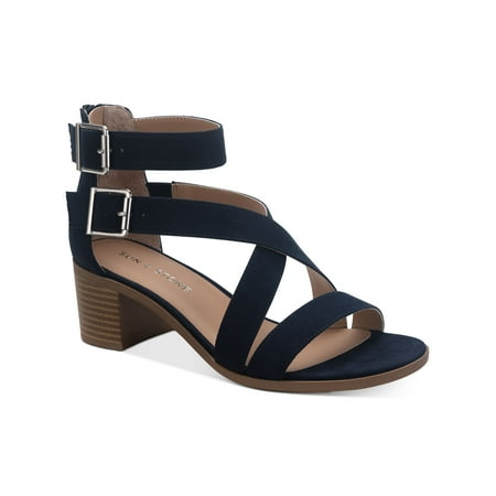 

SUN STONE Womens Navy Ankle-Strap Buckle Accents Cushioned Slip Resistant Quinn Round Toe Block Heel Zip-Up Dress Sandals 7 M