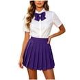 thumbnail image 2 of Mgmyaa Preppy School Uniform Casual Skirts for Women Mini Pleated High Waist A-Line Skirt with Ruched Detail Matching Bow Pull-On Comfort Waist Solid Loose Fit Casual Mini Skirt, 2 of 10