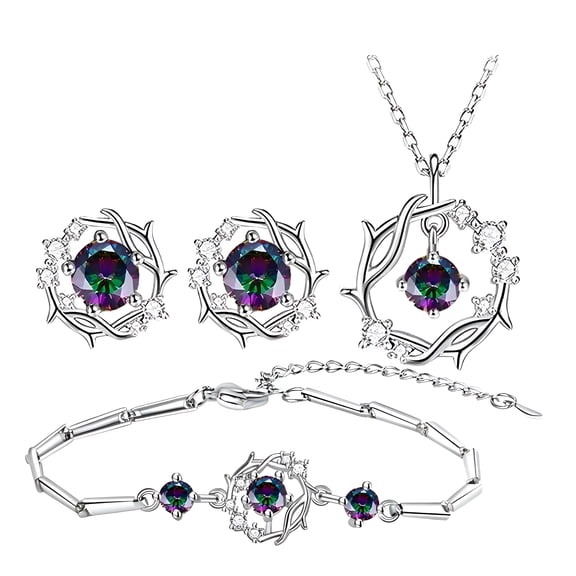 DESIGNICE 2026 New Designice 925 Sterling Silver Multicolor Crystal Necklace Bracelet Earrings Jewelry Sets Necklace and Earring Set for Party, Wedding, Casual, Gift