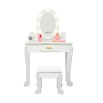 Luku Kids Vanity Set with Mirror,Kids Vanity Table and Chair Set Girls' Makeup Dressing Table with Lights & Wood Makeup Playset for Age 4-9 Years