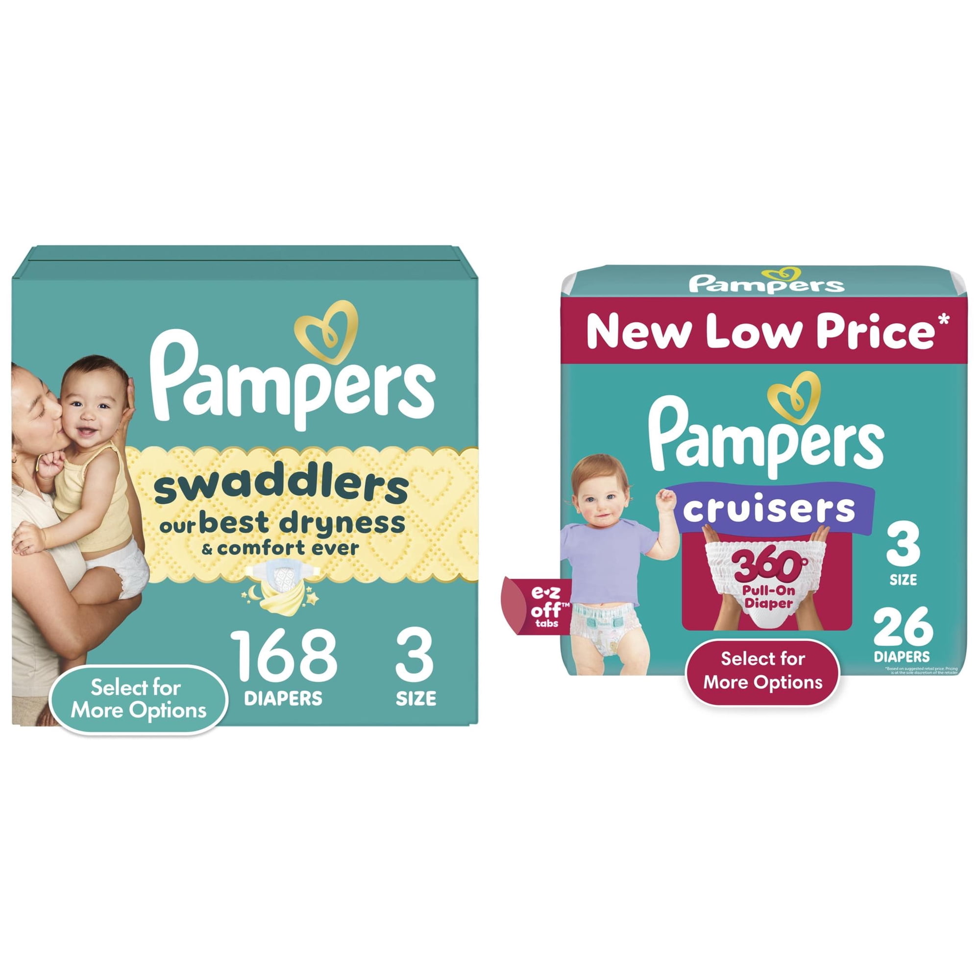 Pampers Swaddlers Diapers Size 3, 168 Count and Pampers Cruisers 360 Diapers Size 3, 26 Count