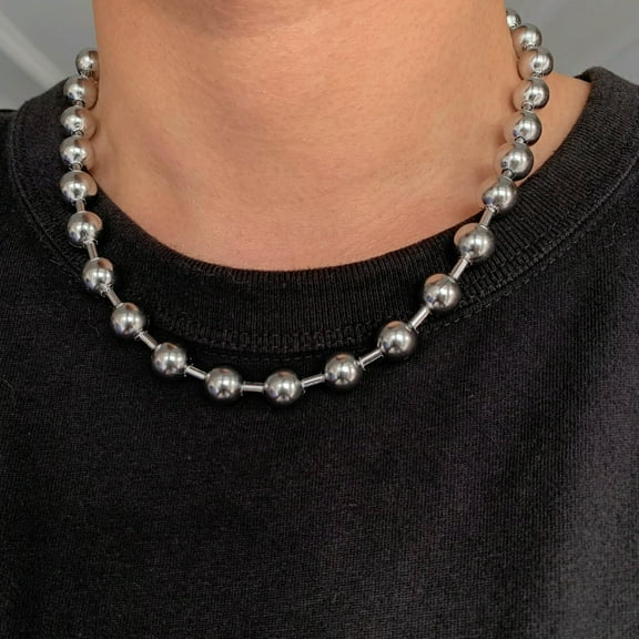 QQTDFG 10mm 24inch Cool Silver Ball Chain 316L Stainless Steel Necklace For Fashion Men-default