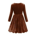 thumbnail image 5 of Tdoqot Girls Velvet Party Dresses- Crewneck Elegant Long Sleeve Soft Kids Winter Midi Dress Brown Size 5, 5 of 7