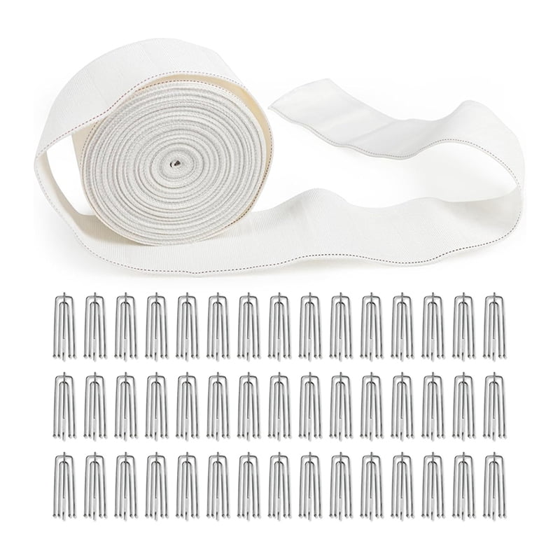 2X Curtain Pleat Tape, 10 Meters/11 Yards Pleater Tape for Curtains with 60 Pcs 4 Prongs Curtain Pleat Hooks for Drapes