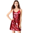 thumbnail image 3 of Mini Vestidos De Lentejuelas Brillantes Con CorrAjustable PaFiesDe Disfraces De Halloween PaMujer Rojo S, 3 of 6