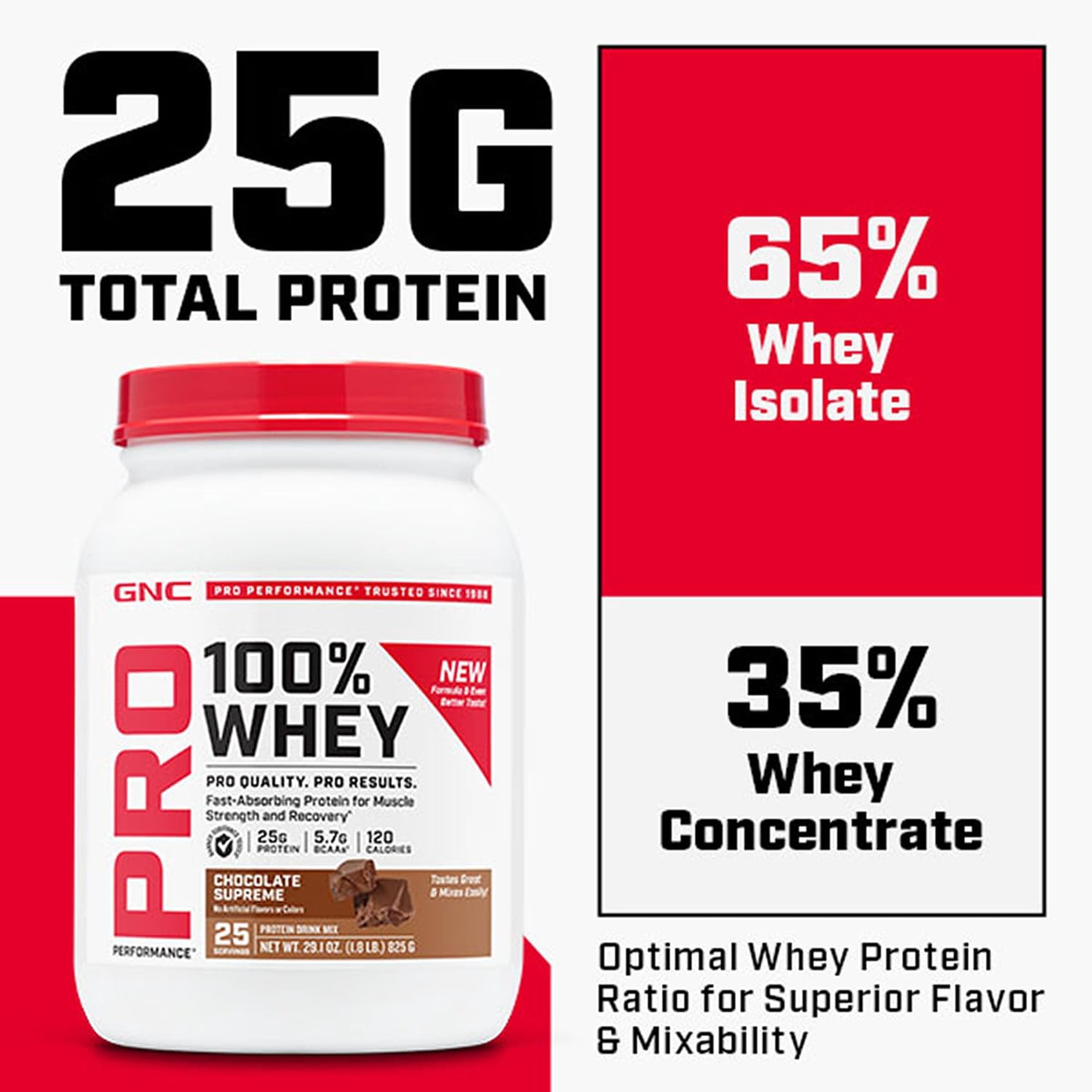 GNC Pro Performance 100% Whey Protein Powder, Fast Absorbing Protein, Muscle Strength and Recovery, Banana Cream, 25 Servings