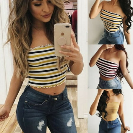 

New! Summer Women Sexy Off-shoulder Tube Crop Tops Strapless Bra Tank Yoga Vests