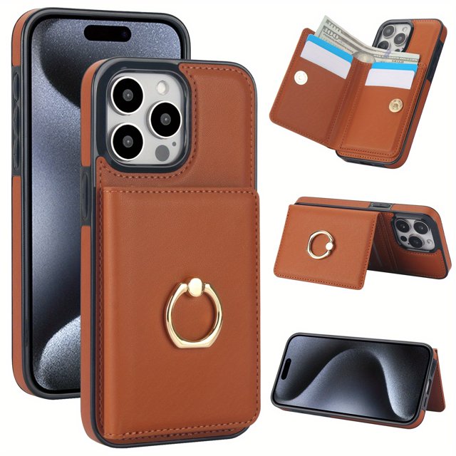 iPhone Wallet Case with Card Holder - 360° Rotating Ring Kickstand, Magnetic Clasp, Durable Shockproof Cover, Premium Protection, and Stylish Design for iPhone 15, 14, 13, 12, 11 Pro Max SE 2022