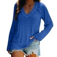 thumbnail image 2 of Endives Women's Long Sleeved T Shirt Retro Shirt V Neck Loose Thin Breathable Womens Top Spring Summer Blue, 2 of 7