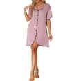 thumbnail image 1 of Camisón de satén de manga corta para mujer Inspire Chic, pijama de botones, vestido de noche, color púrpura, 1 of 6