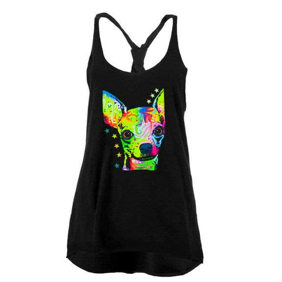 Chihuahua Neon Black Light Juniors Twist Tank Top Black LG