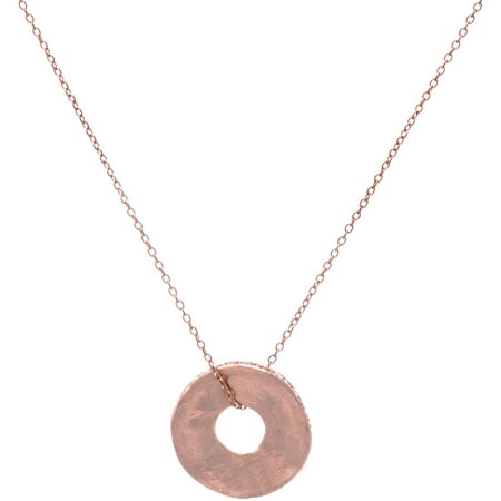 Lesa Michele Genuine Cubic Zirconia Satin Circle Necklace in Rose Gold over Sterling Silver